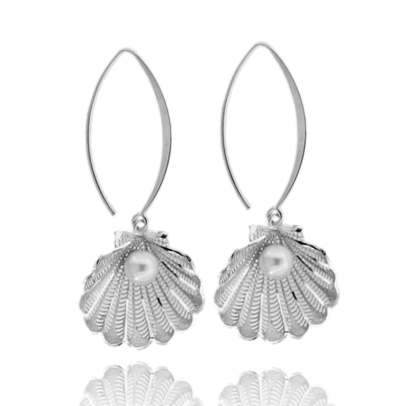 ORECCHINI PENDENTI CONCHIGLIA ELETTROFUSA MM 20X23 IN ARGENTO TIT 925 E PERLA