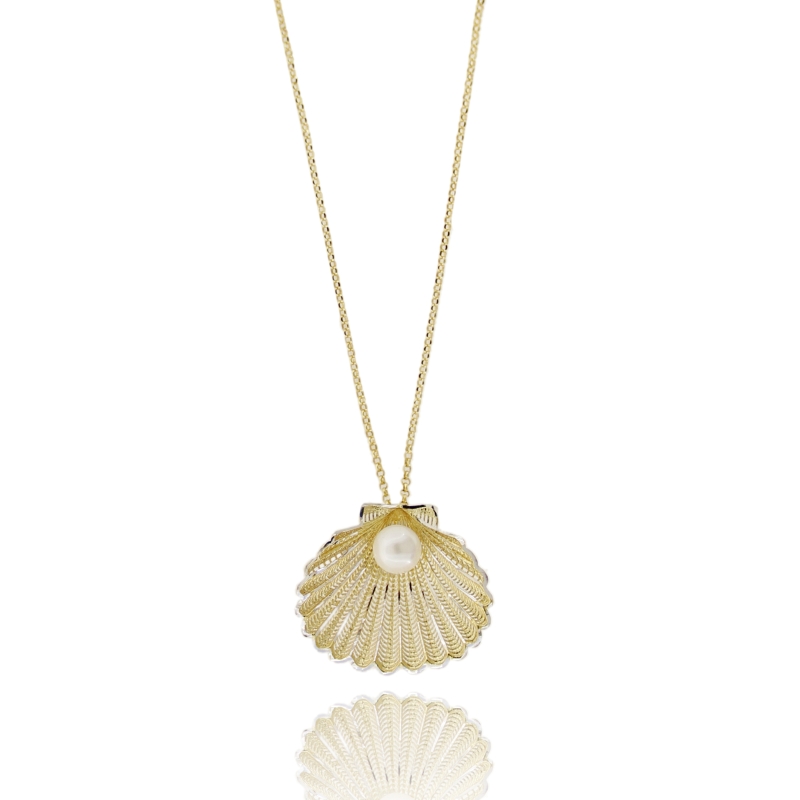COLLANA ROLO' CM 45 CON CONCHIGLIA ELETTROFUSA MM 28X32 IN ARGENTO TIT 925 E PERLA