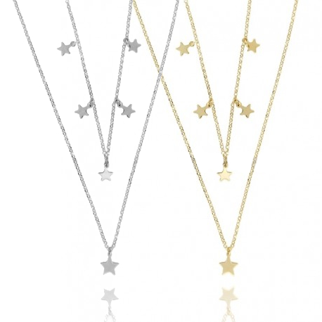 COLLANA ROLO' A 2 FILI DEGRADE CON STELLE IN ARGENTO TIT 925‰ CM 45