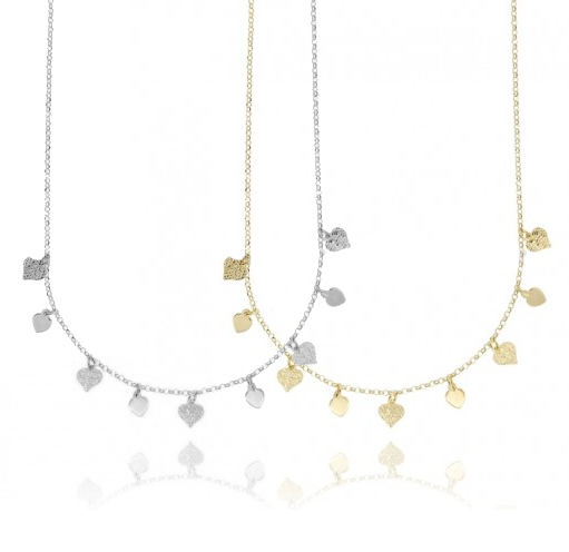 COLLANA ROLO' CON CUORI IN ARGENTO TIT 925‰ CM 45