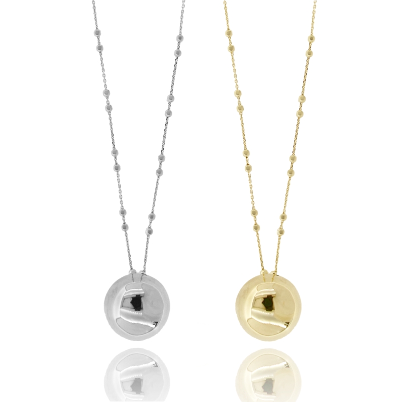 COLLANA FORZATINA ALTERNATA CM 45 CON SEMISFERA MM 22 IN ARGENTO TIT 925