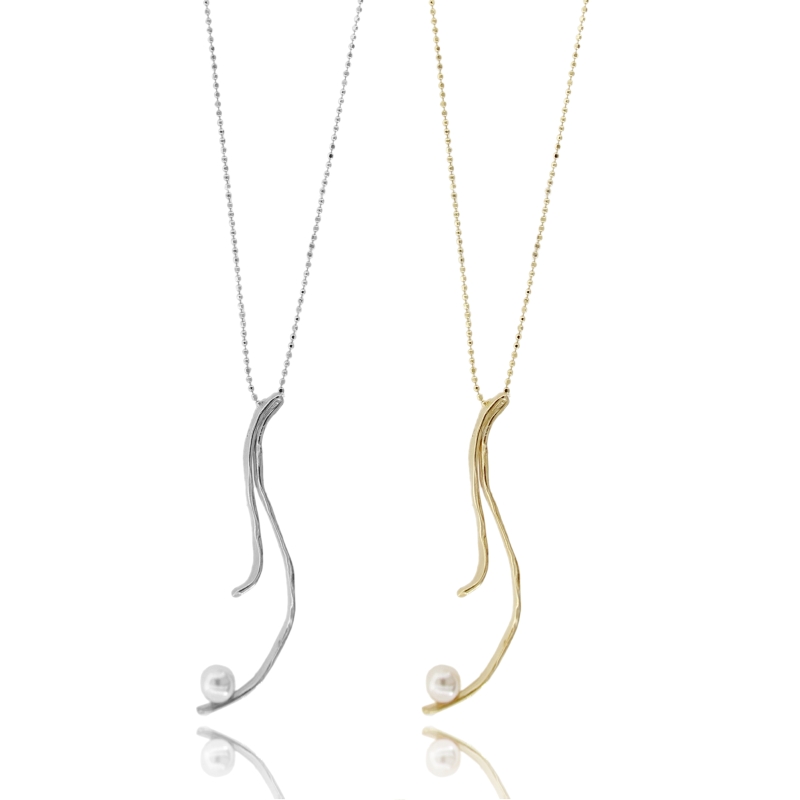 COLLANA PALLINA FACCETTATA CM 45 CON PENDENTE STILIZZATO IN ARGENTO TIT 925 E PERLA