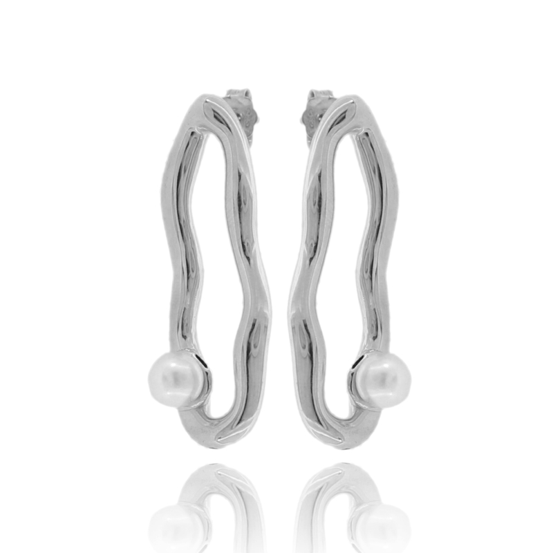 ORECCHINI PENDENTI STILIZZATI ELETTROFORMATI IN ARGENTO TIT 925 E PERLA