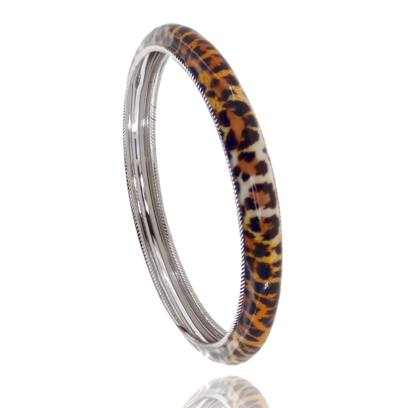 BRACCIALE RIGIDO A CERCHIO CANNA BOMBATA MM 10 DIAMETRO MM 65 IN ARGENTO RODIATO TIT 925 E SMALTO