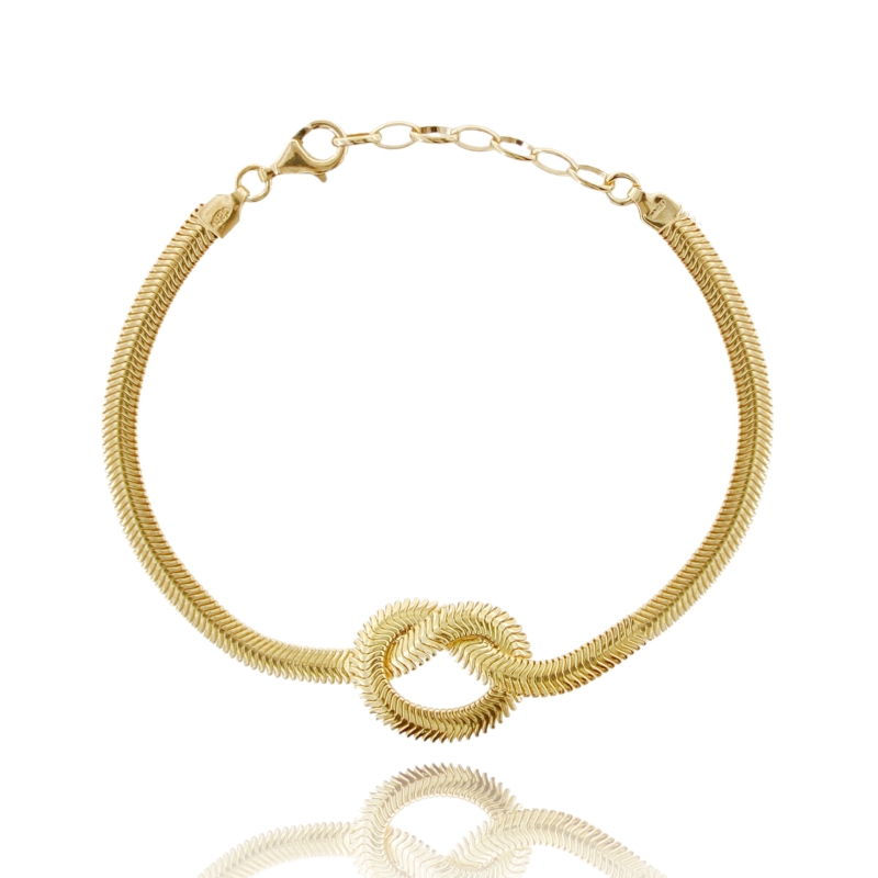 BRACCIALE CODA DI TOPO SCHIACCIATA CON NODO IN ARGENTO TIT 925 CM 18-21