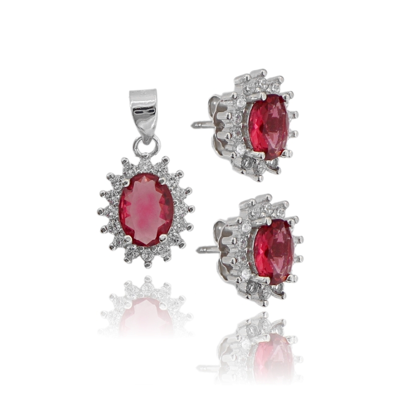 CIONDOLO E ORECCHINI OVALI IN ARGENTO RODIATO TIT 925 E ZIRCONI COLORATI