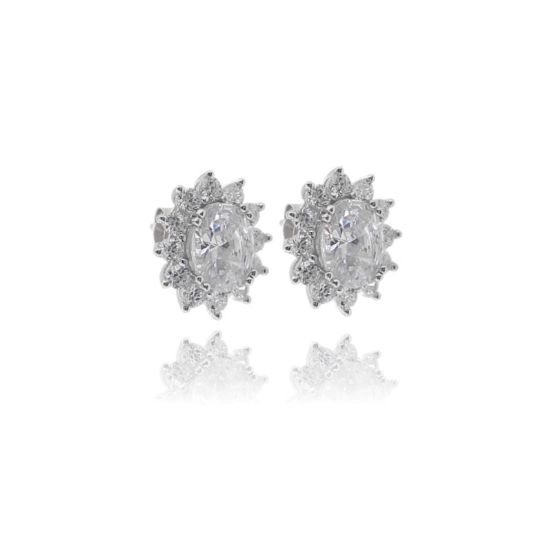 ORECCHINI A LOBO OVALE KATE IN ARGENTO RODIATO TIT 925 E ZIRCONI COLORATI