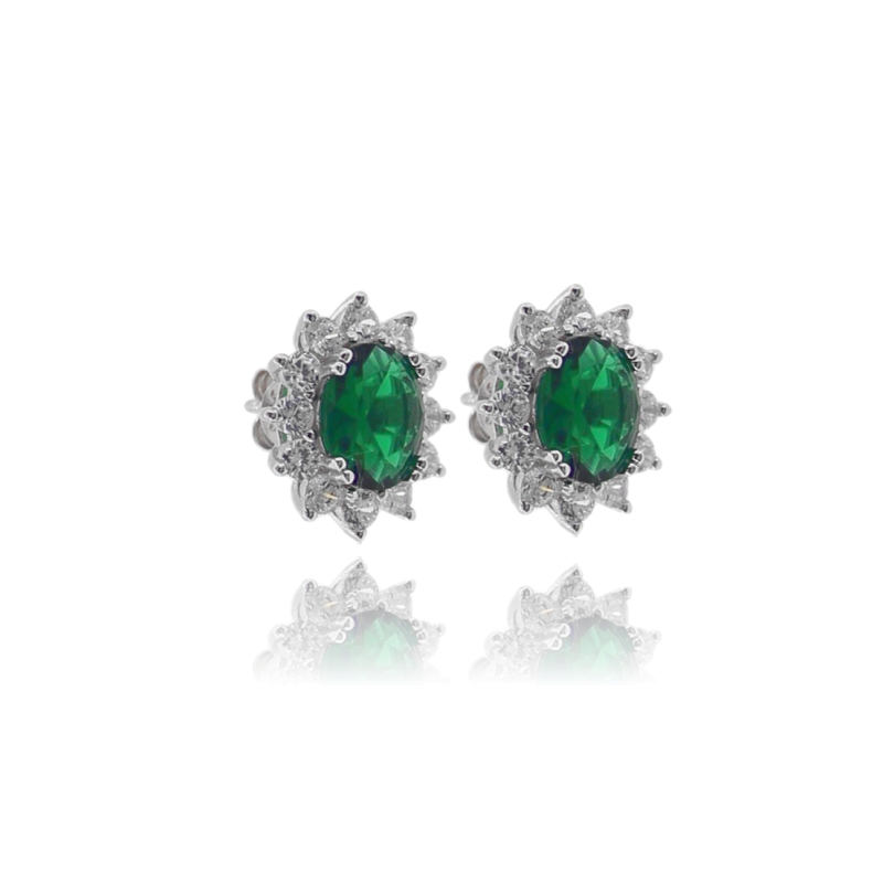 ORECCHINI A LOBO OVALE KATE IN ARGENTO RODIATO TIT 925 E ZIRCONI COLORATI