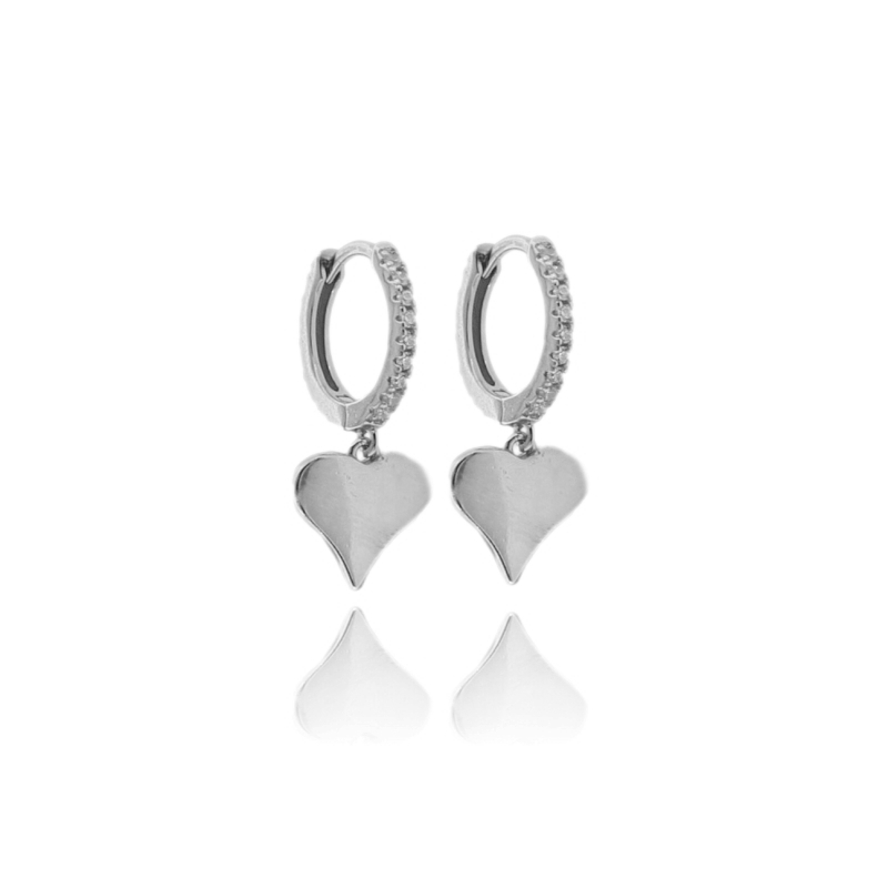 ORECCHINI A CERCHIO CON CUORE PENDENTE IN ARGENTO TIT 925 E ZIRCONI BIANCHI