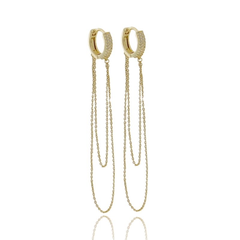 ORECCHINI A CERCHIO CON CATENE PENDENTI IN ARGENTO TIT 925 E ZIRCONI BIANCHI
