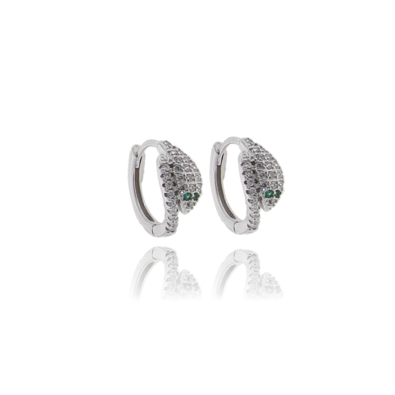ORECCHINI A CERCHIO MM 10 SERPENTE IN ARGENTO RODIATO TIT 925 E ZIRCONI BIANCHI