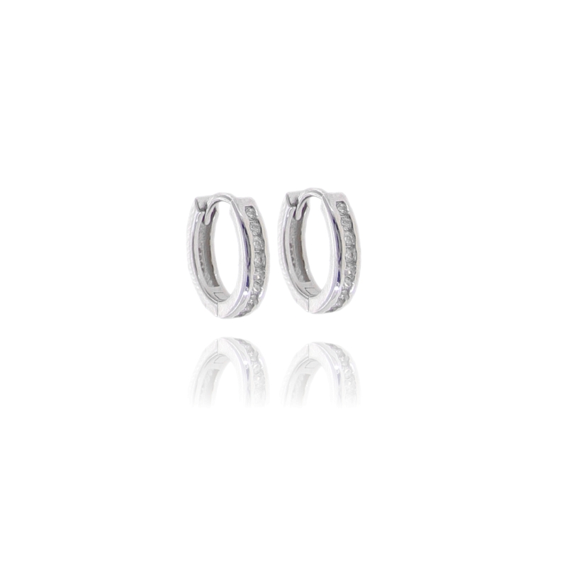 ORECCHINI A CERCHIO MM 8 IN ARGENTO RODIATO TIT 925 E ZIRCONI BIANCHI
