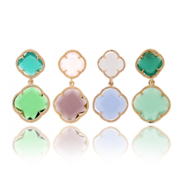 ORECCHINI DOPPIO FIORE IN ARGENTO TIT 925‰ E PIETRE IDROTERMALI