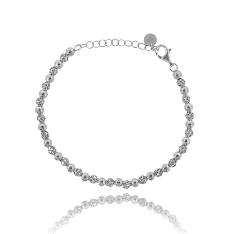 BRACCIALE SFERE LUCIDE E TRAFORATE IN ARGENTO TIT 925 CM 17-20