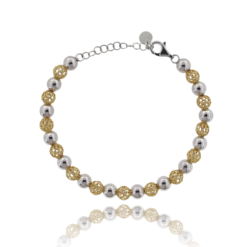 BRACCIALE SFERE LUCIDE E TRAFORATE IN ARGENTO TIT 925 CM 17-20