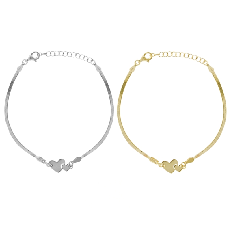 BRACCIALE SCHIENA D'ASINO CON CUORI IN ARGENTO TIT 925 CM 17-19