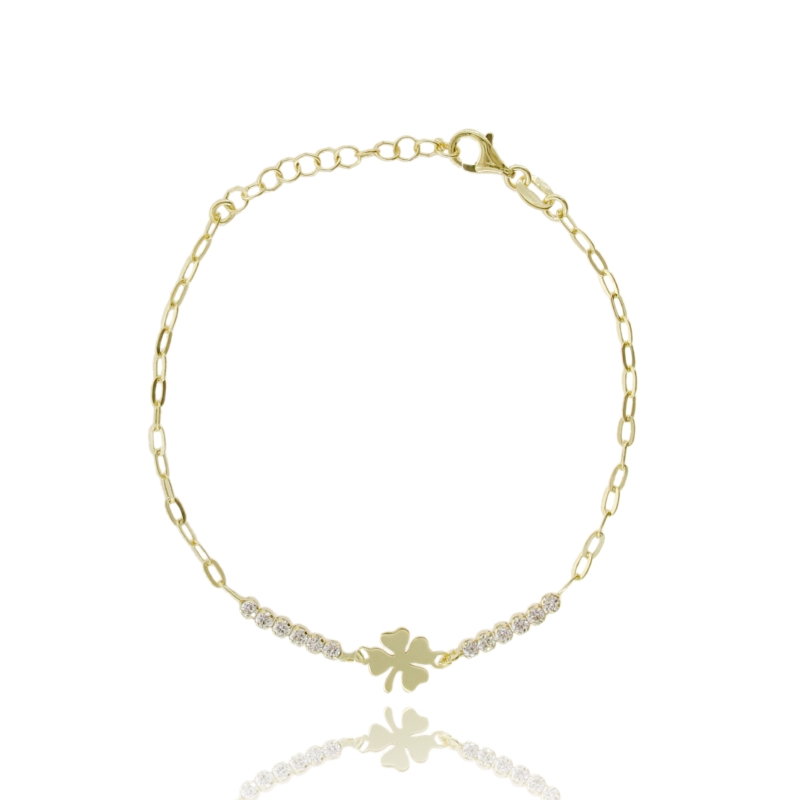 BRACCIALE FORZATINA CON QUADRIFOGLIO E ZIRCONI IN ARGENTO TIT 925 CM 17-19