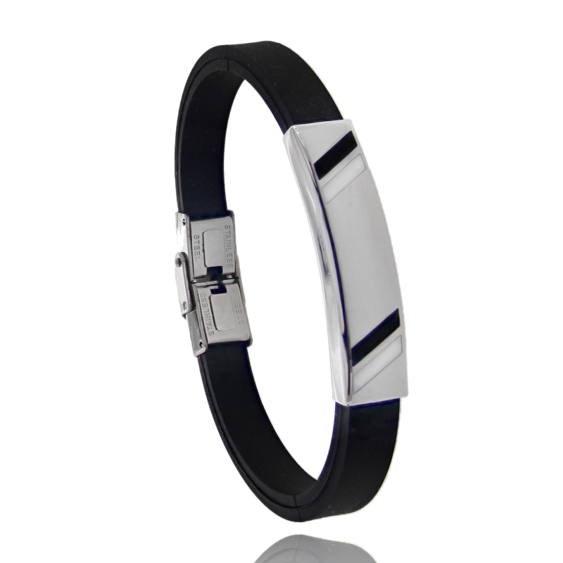 BRACCIALE TARGA IN CAUCCIU', SMALTO E ACCIAIO CM 21
