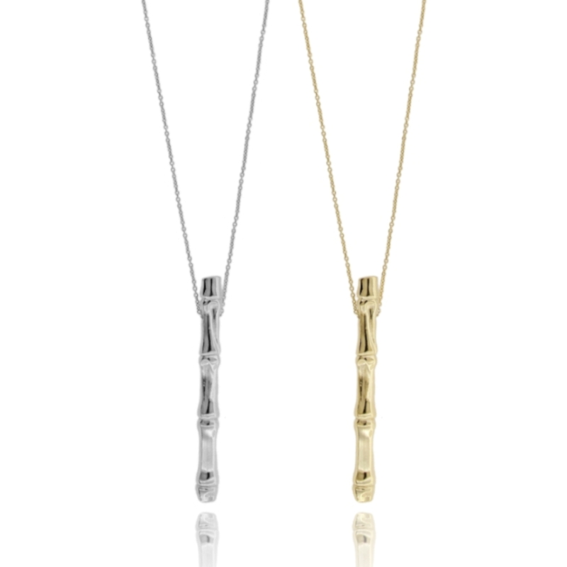 COLLANA ROLO' CM 40 CON BAMBU' PENDENTE IN ARGENTO TIT 925