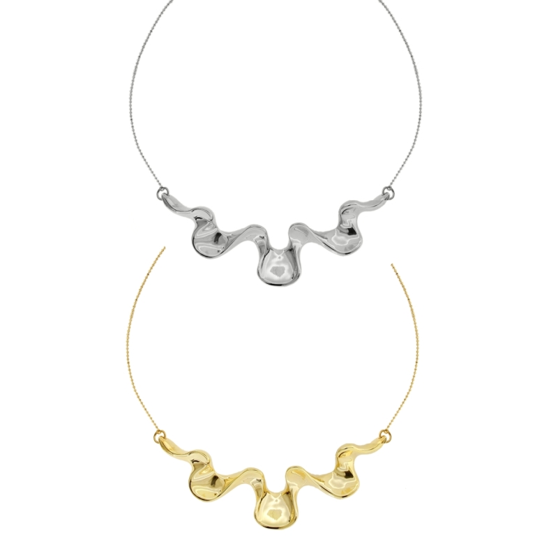 COLLANA PALLINA DIAMANTATA CM 40 CON ONDA CENTRALE IN ARGENTO TIT 925