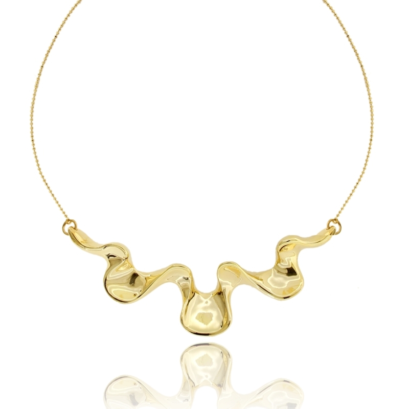 COLLANA PALLINA DIAMANTATA CM 40 CON ONDA CENTRALE IN ARGENTO TIT 925