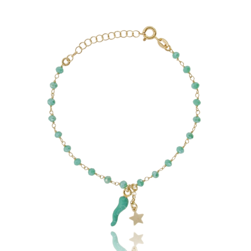 BRACCIALE CON CORNO SMALTATO E STELLA IN ARGENTO TIT 925 E PIETRE