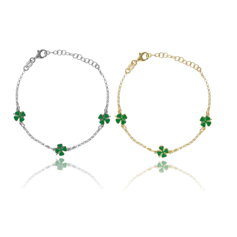 BRACCIALE ROLO' CON QUADRIFOGLI SMALTATI IN ARGENTO TIT 925 CM 17-19