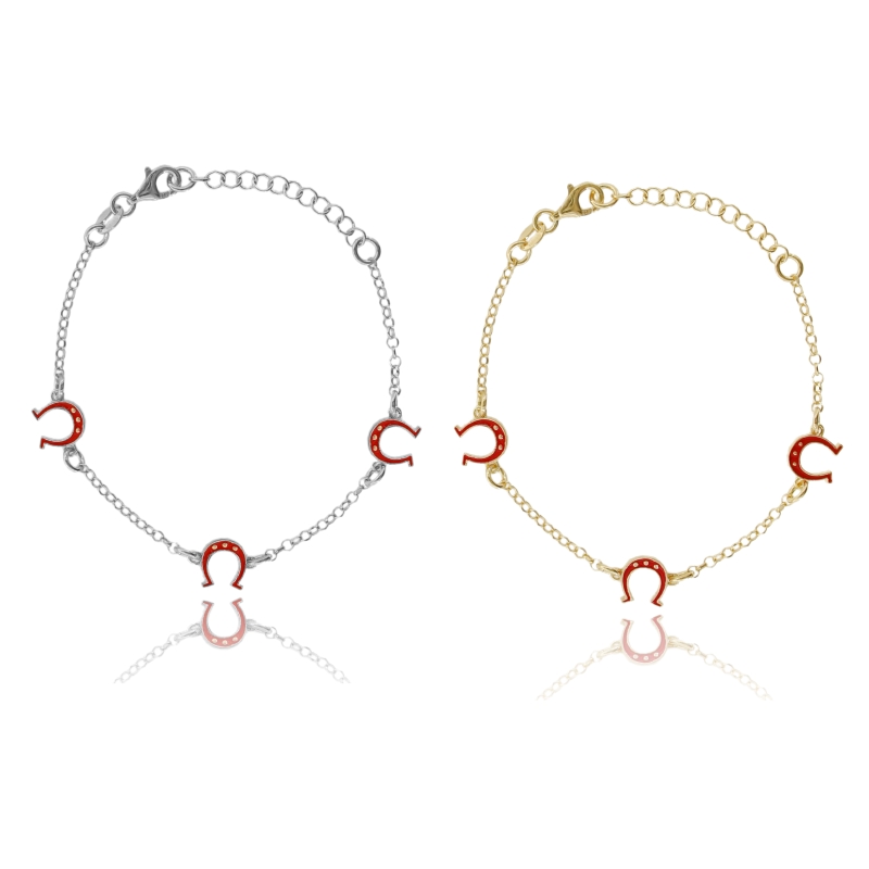BRACCIALE ROLO' CON FERRI DI CAVALLO SMALTATI IN ARGENTO TIT 925 CM 17-19