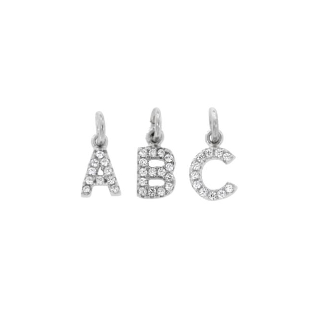 CIONDOLO LETTERA MM 8X5 CON ZIRCONI IN ARGENTO RODIATO TIT 925‰