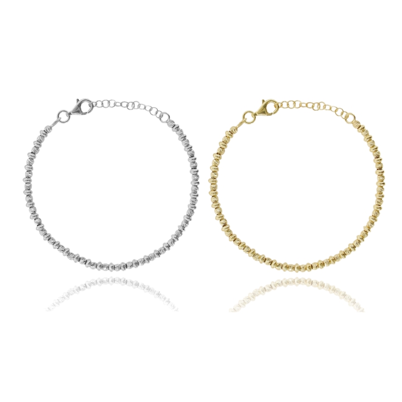 BRACCIALE CON PEPITE FACCETTATE E RONDELLE IN ARGENTO TIT 925 CM 16 ESTENSIBILE A 19