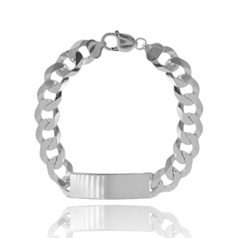 BRACCIALE CUBAN CHAIN CON TARGA MM 12 IN ARGENTO TIT 925 CM 22