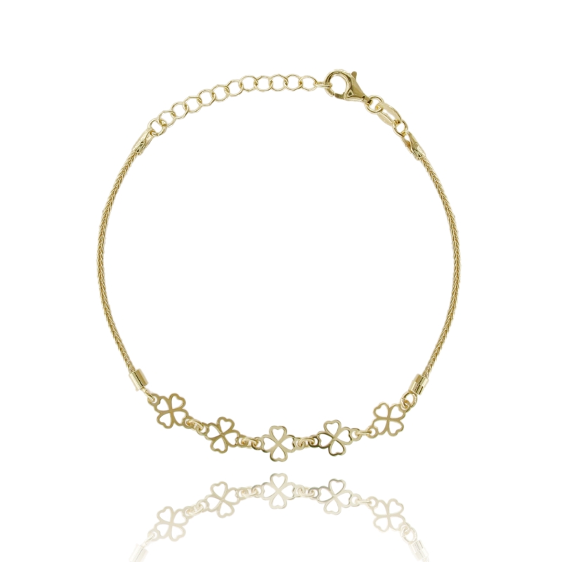 BRACCIALE CODA DI VOLPE CON QUADRIFOGLI IN ARGENTO TIT 925 CM 17-19