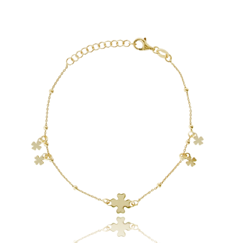 BRACCIALE FORZATINA CON SFERE E QUADRIFOGLI IN ARGENTO TIT 925 CM 17-19
