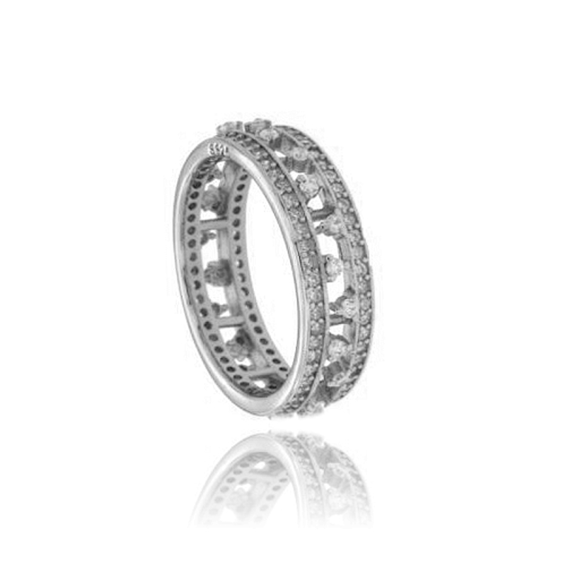 ANELLO FASCIA MM 6 IN ARGENTO RODIATO TIT 925‰ E ZIRCONI BIANCHI