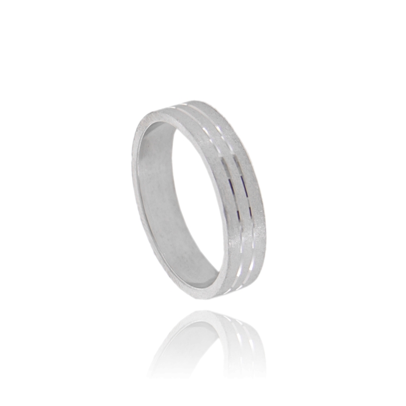 ANELLO FEDINA MM 4 SATINATA CON RIGHE DIAMANTATE IN ARGENTO TIT 925‰