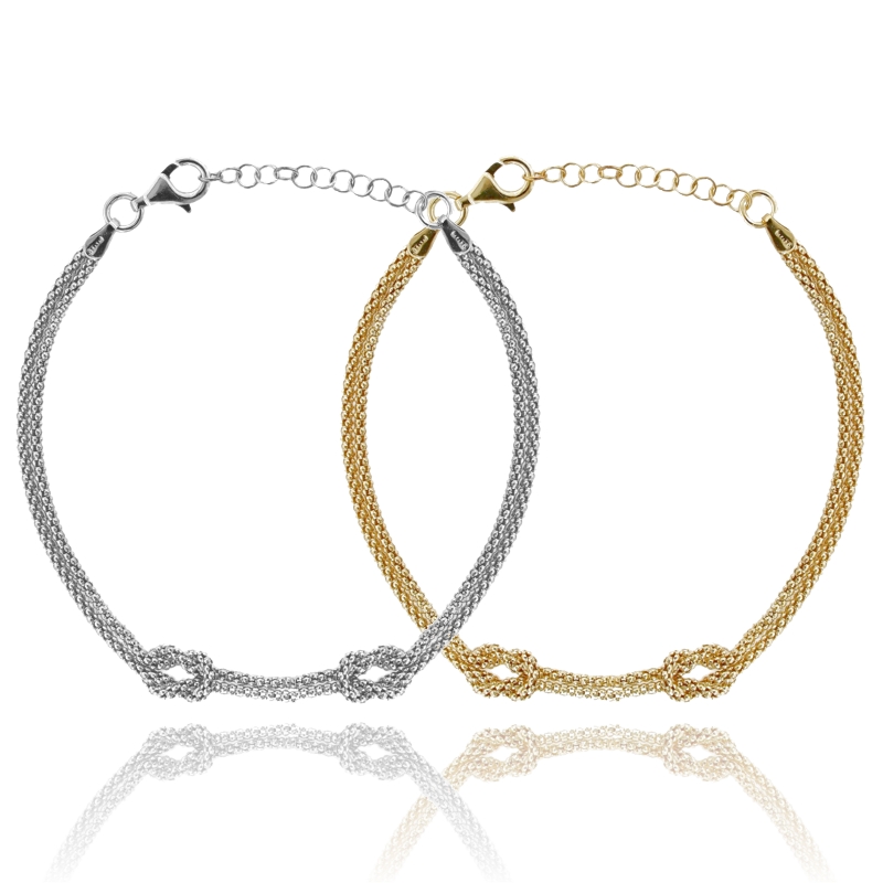 BRACCIALE POP CORN A 2 FILI CON NODO E SFERE IN ARGENTO TIT 925 CM 17-19