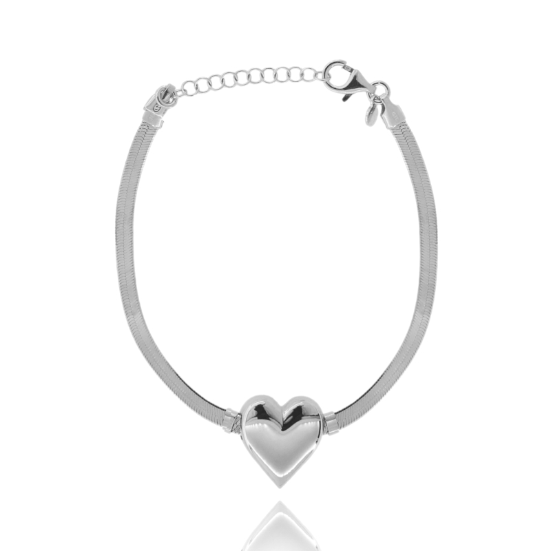 BRACCIALE SCHIENA D'ASINO CON CUORE IN ARGENTO TIT 925 CM 17-20