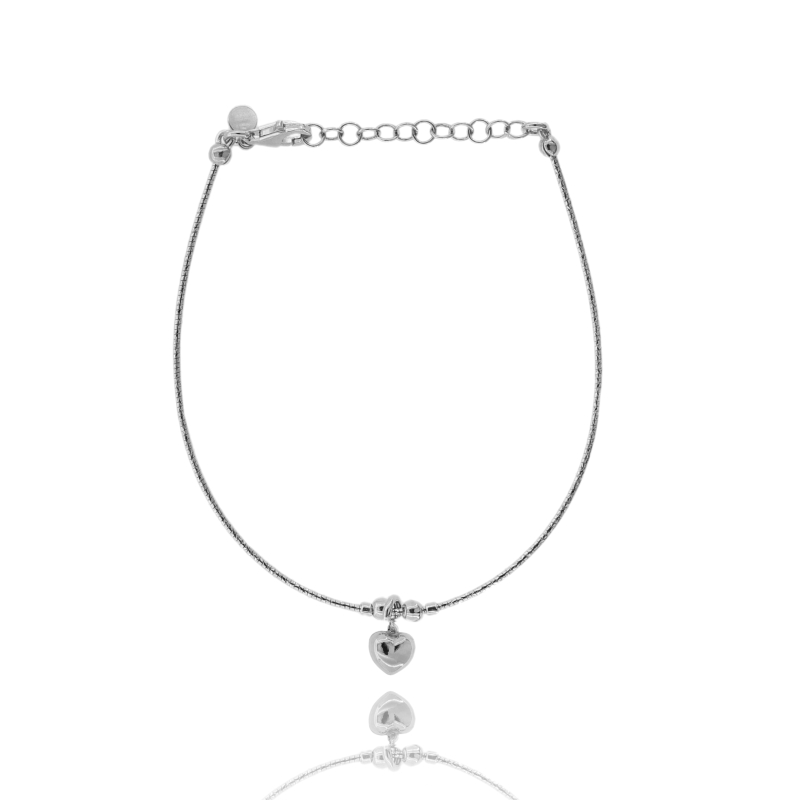BRACCIALE SEMIRIIDO DIAMANTATO CON CUORE IN ARGENTO TIT 925 CM 17-20