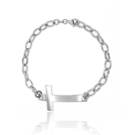 BRACCIALE FORZATINA CM 19 CON CROCE MM 40X20 CENTRALE IN ARGENTO RODIATO TIT 925‰