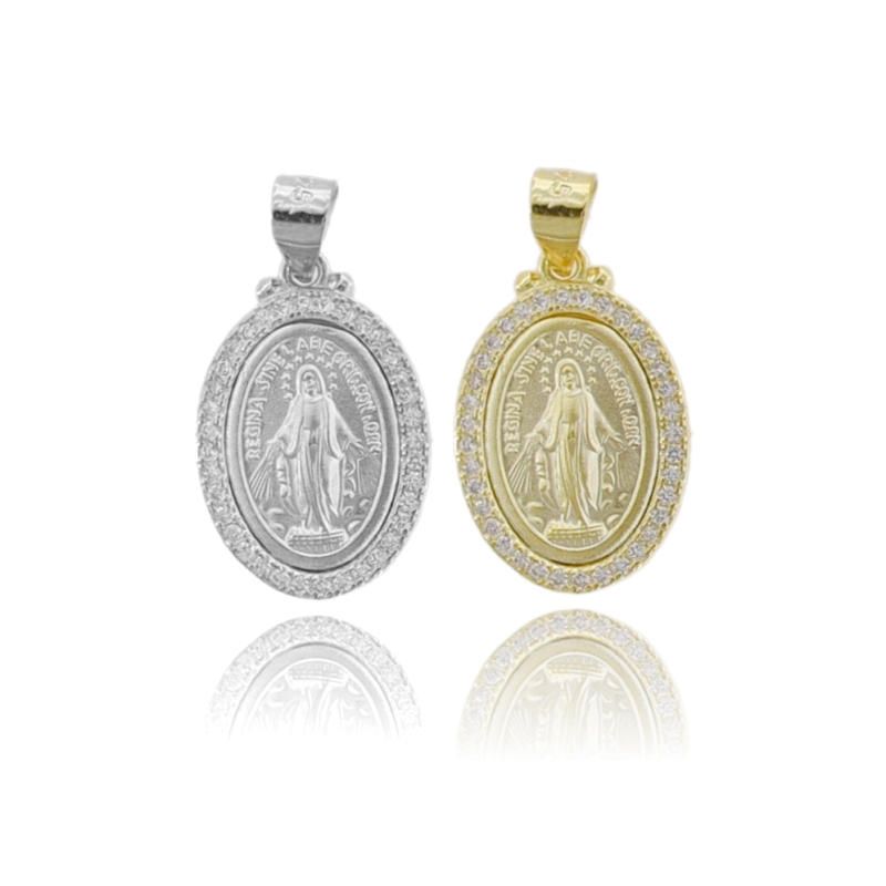 CIONDOLO MADONNA MIRACOLOSA IN ARGENTO TIT 925 E ZIRCONI BIANCHI