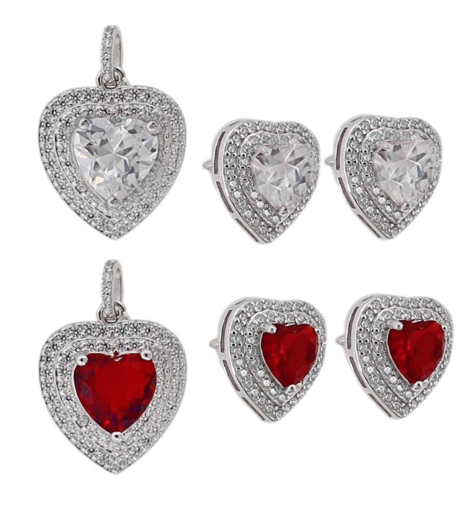 CIONDOLO E ORECCHINI CUORE IN ARGENTO RODIATO TIT 925