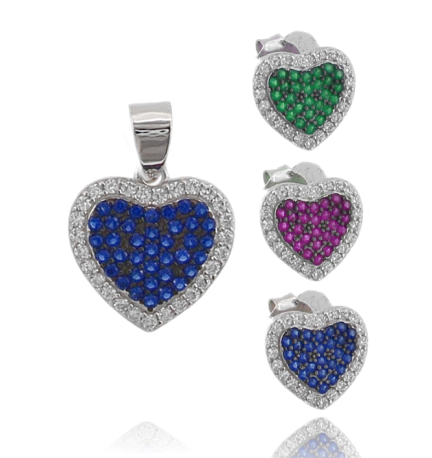 CIONDOLO E ORECCHINI CUORE IN ARGENTO RODIATO TIT 925