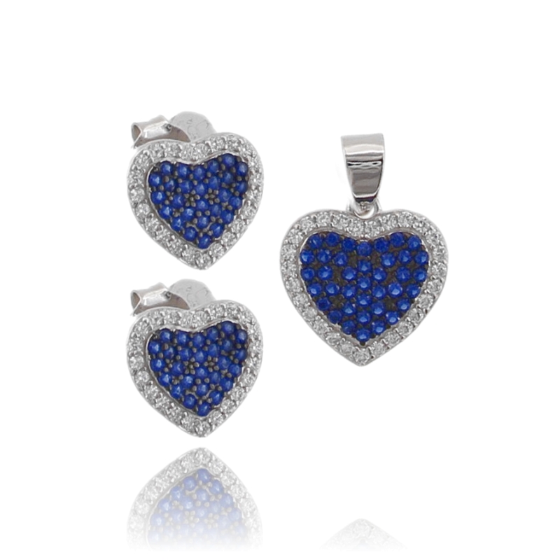 CIONDOLO E ORECCHINI CUORE IN ARGENTO RODIATO TIT 925