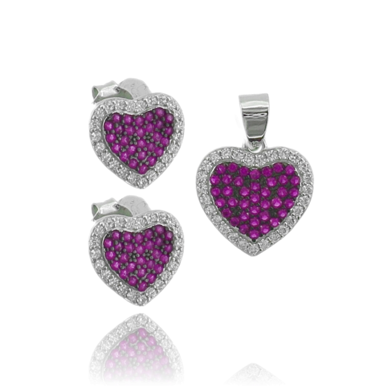 CIONDOLO E ORECCHINI CUORE IN ARGENTO RODIATO TIT 925