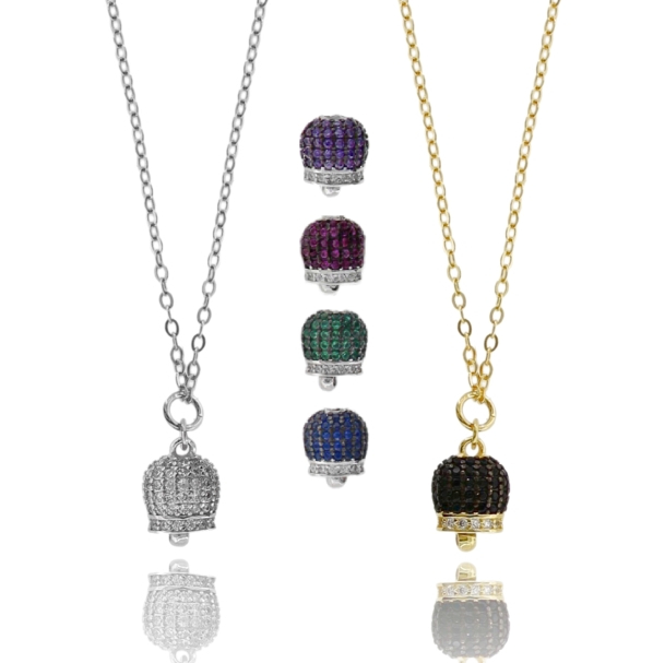 COLLANA FORZATINA CON CAMPANELLA DI ZIRCONI IN ARGENTO TIT 925 CM 40-45