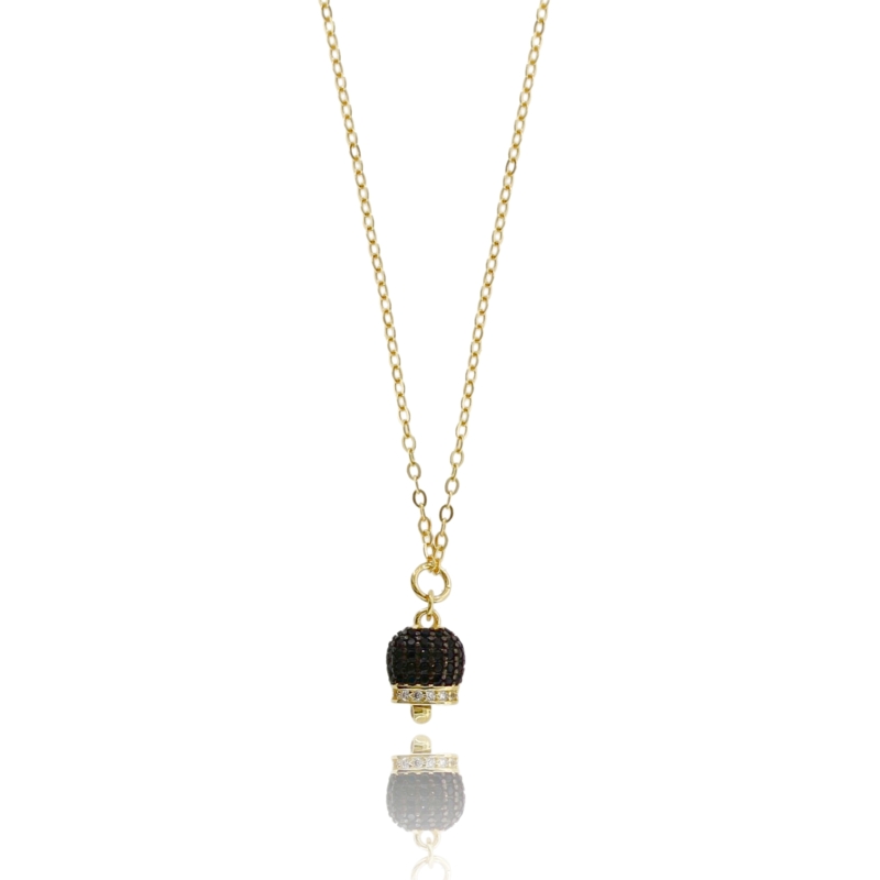 COLLANA FORZATINA CON CAMPANELLA DI ZIRCONI IN ARGENTO TIT 925 CM 40-45