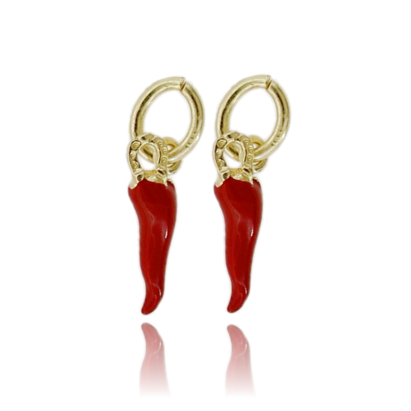 CIONDOLO CORNO MM 17 CON FERRO DI CAVALLO PZ 2 IN ARGENTO BRUNITO TIT 925