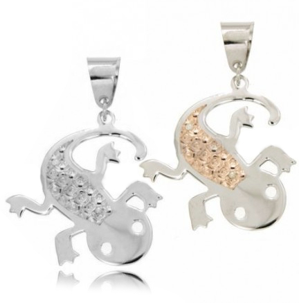 CIONDOLO JECO A DOPPIA LASTRA FONDO DIAMANTATO IN ARGENTO TIT 925