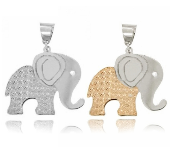CIONDOLO ELEFANTE A DOPPIA LASTRA FONDO DIAMANTATO IN ARGENTO TIT 925
