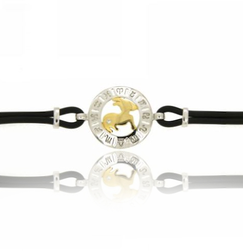 BRACCIALE IN CAUCCIU' CON CANCRO ARIETE IN AG TIT 925‰ BICOLORE CM 18